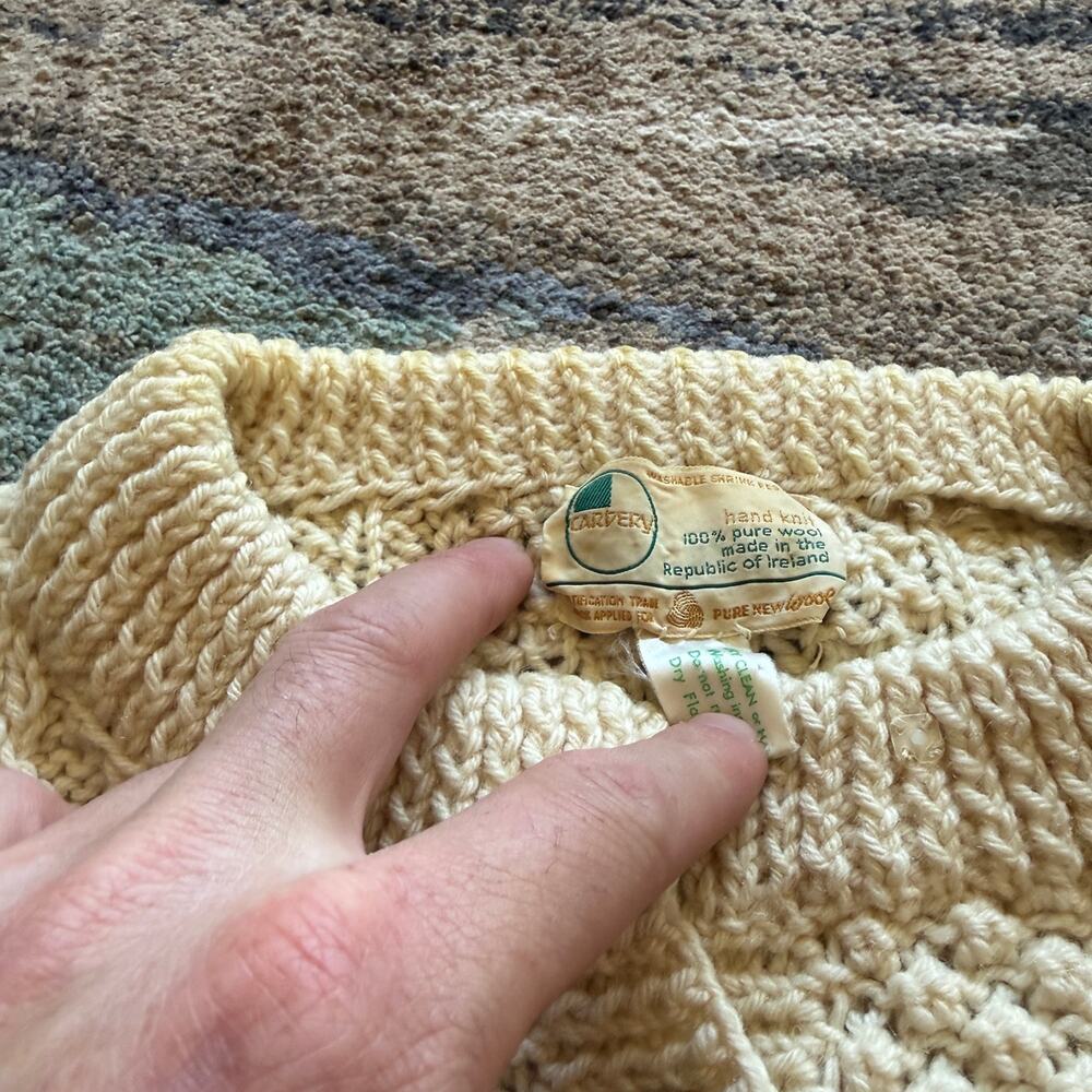 Vintage 80's Cardery Hand Knit Pure Wool Ireland Cream Knit Cardigan Sweater M - Picture 5 of 10